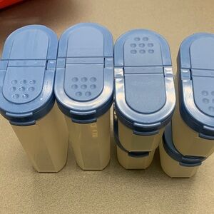 Set of Blue-Top Plastic Spice or Storage Containers